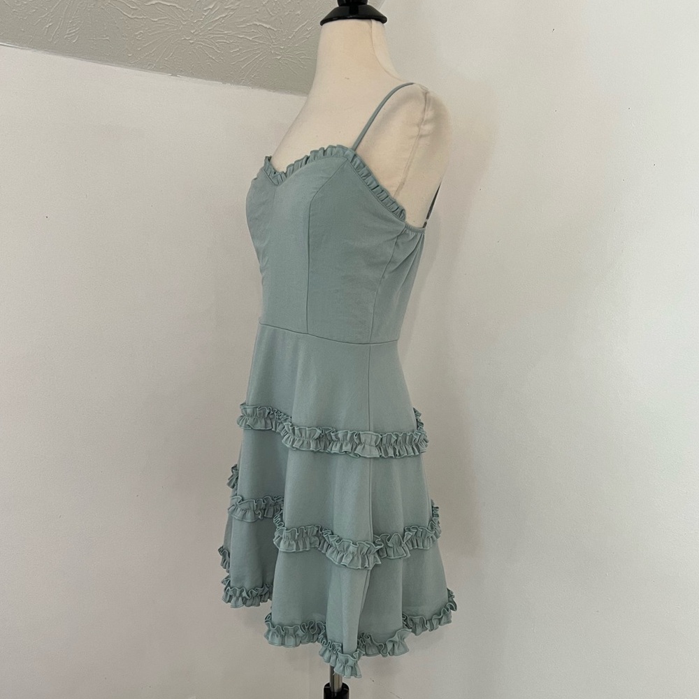 Altard State Sage Green Ruffle Trim Mini Dress - Picture 2 of 6